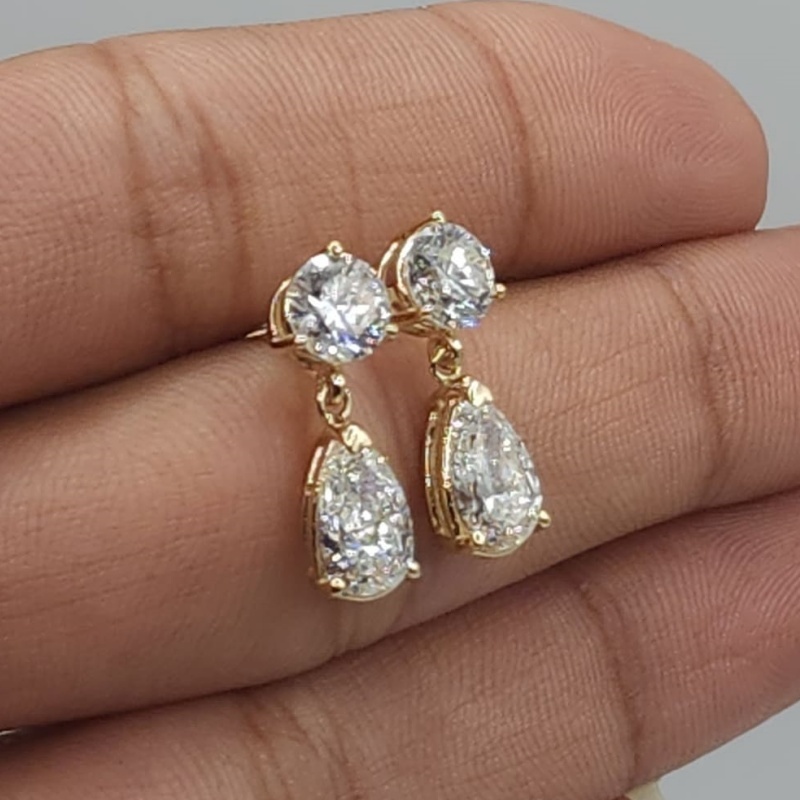 Igi Gia Certified HPHT CVD Vvs1 Lab Grown Created Diamond 14k 18k Solid Gold Earrings Studs 2 Stone Diamond Pear Teardrop Round - view 3
