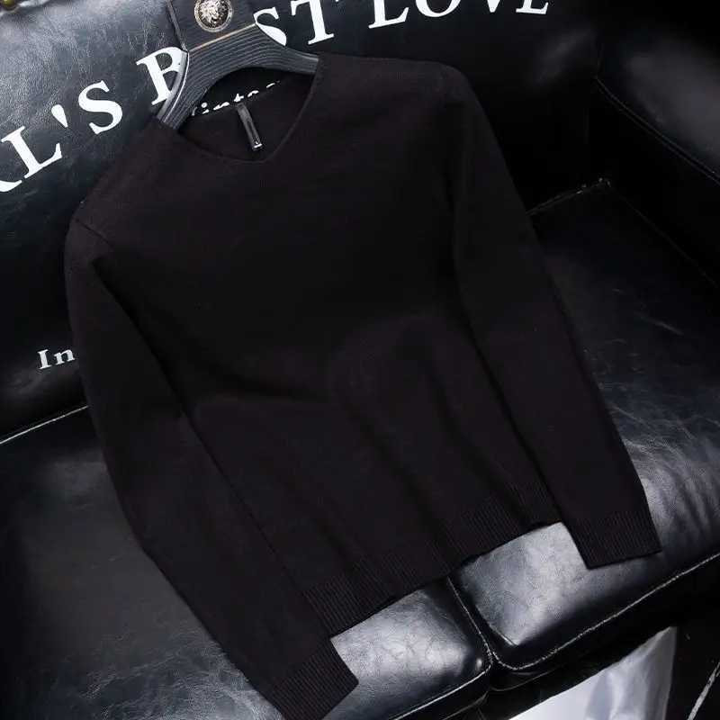 Men's Sweaters Men's 2023 Autumn and Winter Pullover V-neck Spliced Sweater Knitted Solid Color Fashion Commuter Versatile Long sleeved Tops - view 3