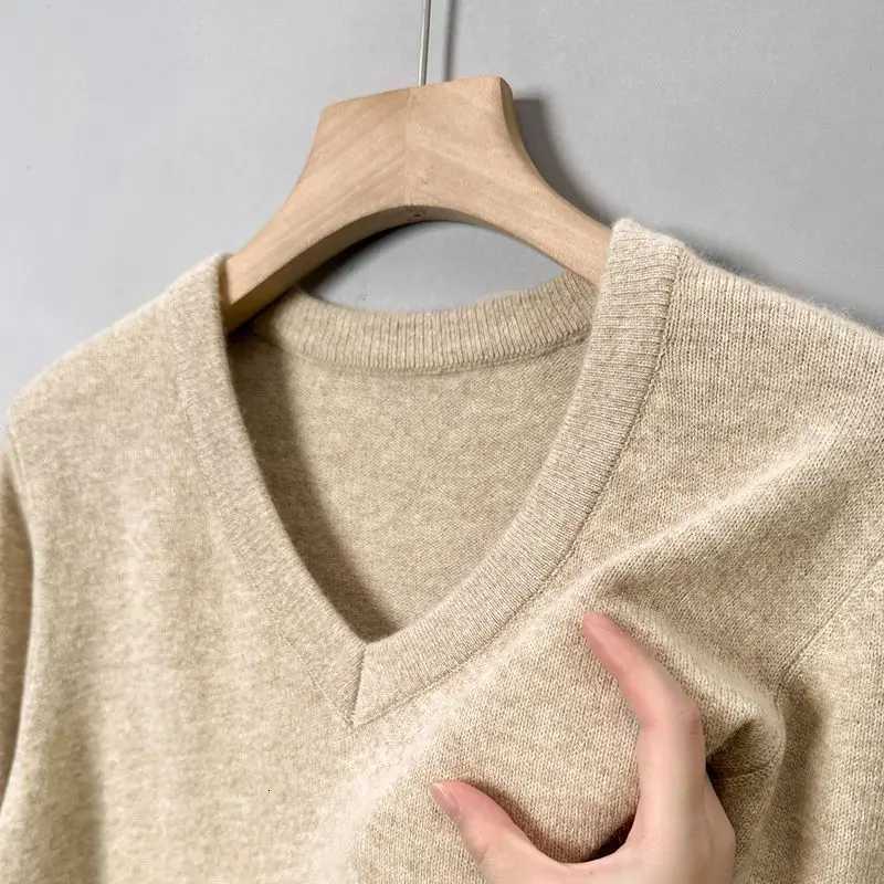 Men's Sweaters Men's Knitted Warm V-neck Pullovers Ribbed Solid Slim Fit Classic Black Gray Sweater for Man Autumn Spring Top Jumpers Clothe
