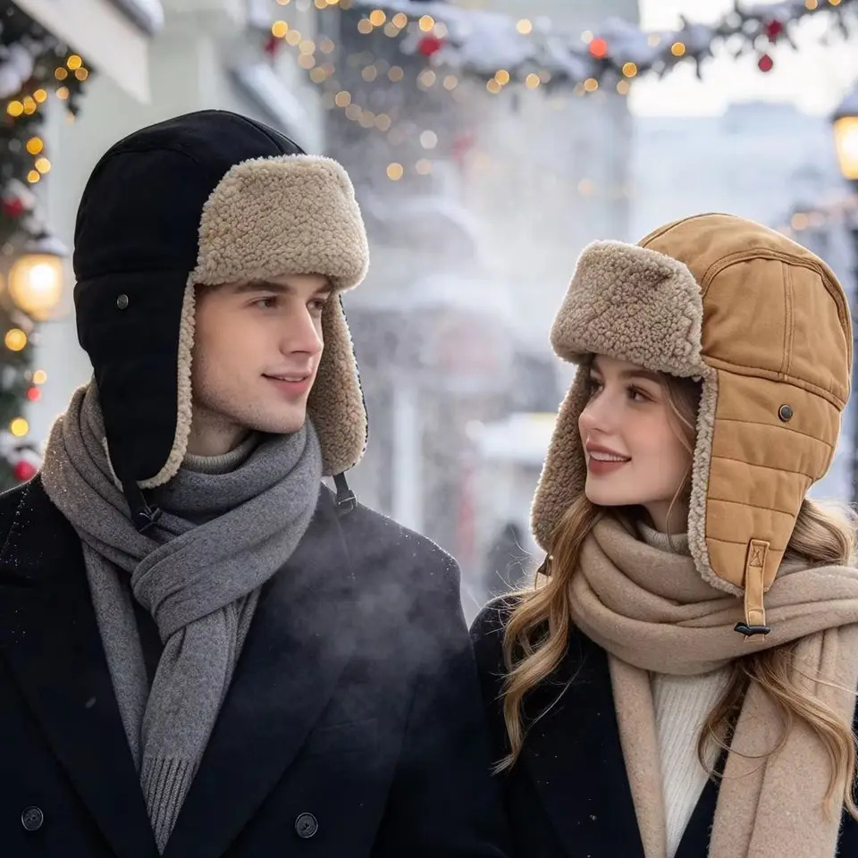 Oohmy Men Women Winter Hat Thick Warm Berber Fleece Russian Cap Snow Ski Earflap Trapper Unisex Bomber Bonnets 261022