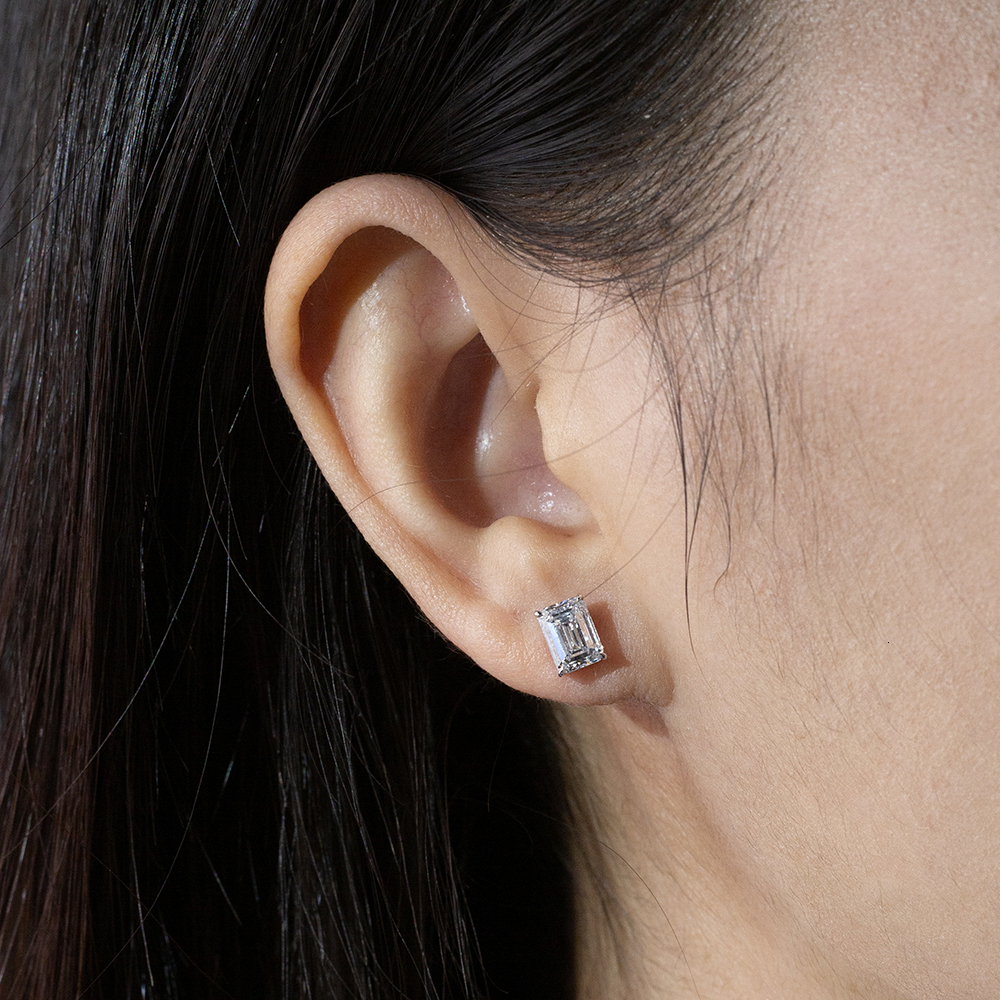 Ready to Ship MSE-368 Classic Four Claw 9k Solid Gold 1ct Emerald Lab Grown Diamond Stud Earrings - view 7