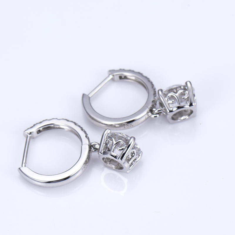 Messi Jewelry MSE-629 18k White Gold 1ct E VVS2 Round Cut Designer for Women Lab Grown Diamond Drop Earrings - view 4