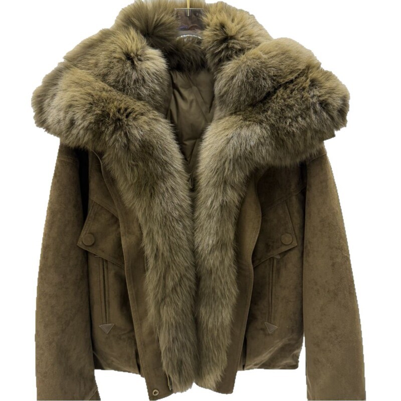 Winter natural fox fur trim jacket, new women's style, American retro design, loose-fitting down jacket - view 6
