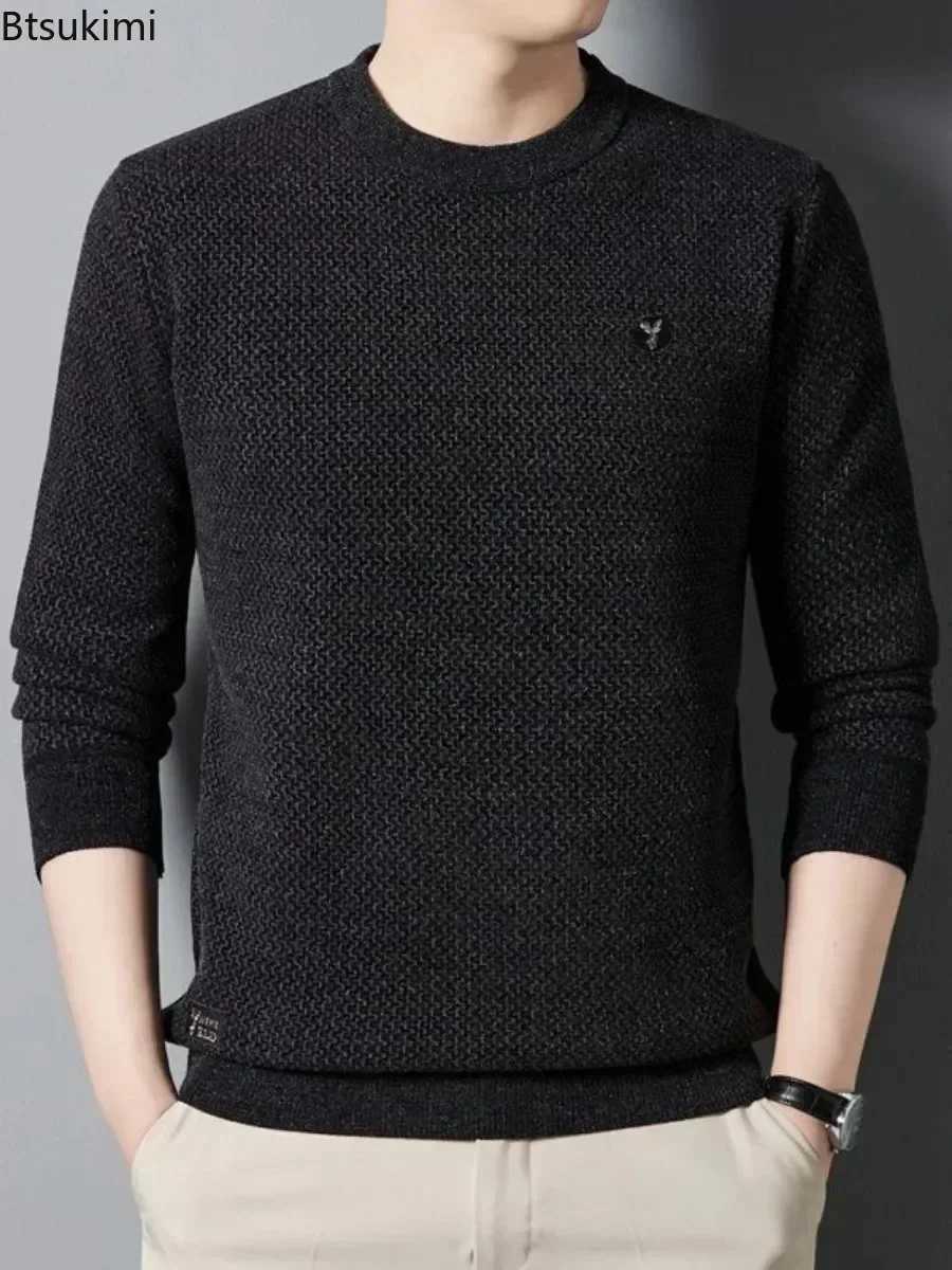 Men's Sweaters 2026 Men's Thick Warm Sweater Autumn Winter Round Neck Casual Sweater Pullovers Tops Solid Plush Thickened Sweater Men Clothe - view 7