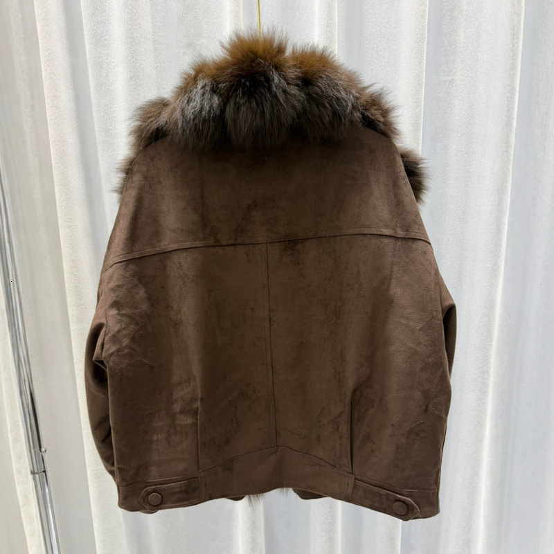 Winter natural fox fur trim jacket, new women's style, American retro design, loose-fitting down jacket - view 3