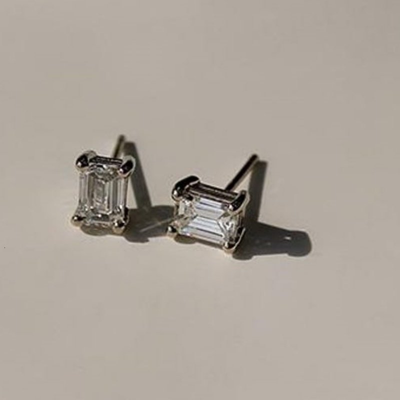 Igi Certified HPHT CVD Vvs1 Lab Grown Created Diamond 14k 18k Solid Gold Earrings White Gold Emerald Cut - view 4