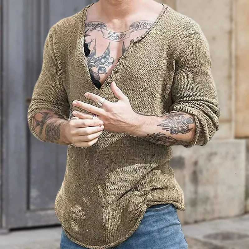Men's Sweaters Men V Neck Knit Long sleeve Solid Color Fitness Sweater Casual Thin Pullover Autumn American Fashion Basic Knitwear M-3XL H261026 - view 7