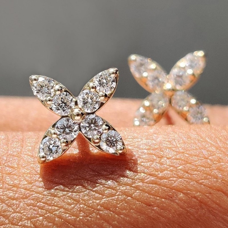 Igi Gia Certified HPHT CVD Vvs1 Lab Grown Created Diamond 14k 18k Solid Gold Earrings Minimal Flower Style