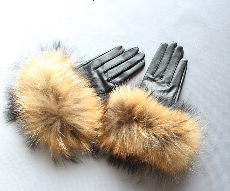 Womens Genuine Leather Glove Winter Warm Sheepskin Fox Fur Gloves Fashion Style Natural Fluffy Fox Fur S7200 241122 - view 3