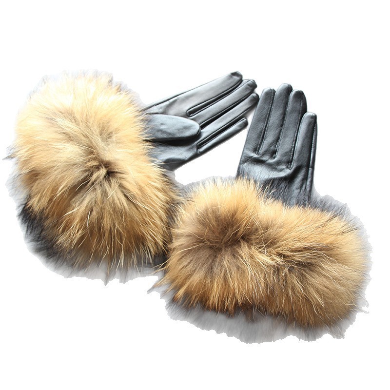 Womens Genuine Leather Glove Winter Warm Sheepskin Fox Fur Gloves Fashion Style Natural Fluffy Fox Fur S7200 241122 - view 6