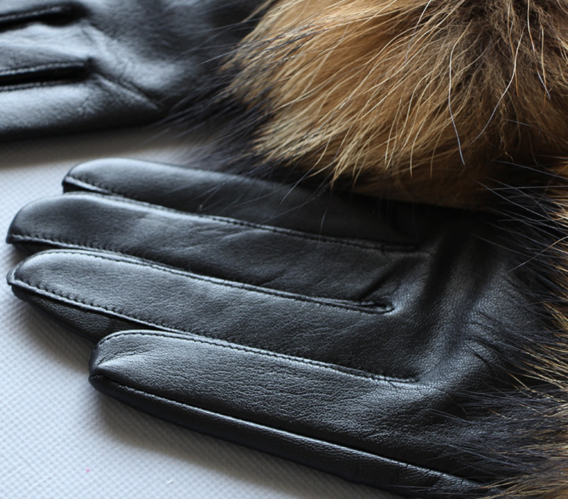 Womens Genuine Leather Glove Winter Warm Sheepskin Fox Fur Gloves Fashion Style Natural Fluffy Fox Fur S7200 241122 - view 5