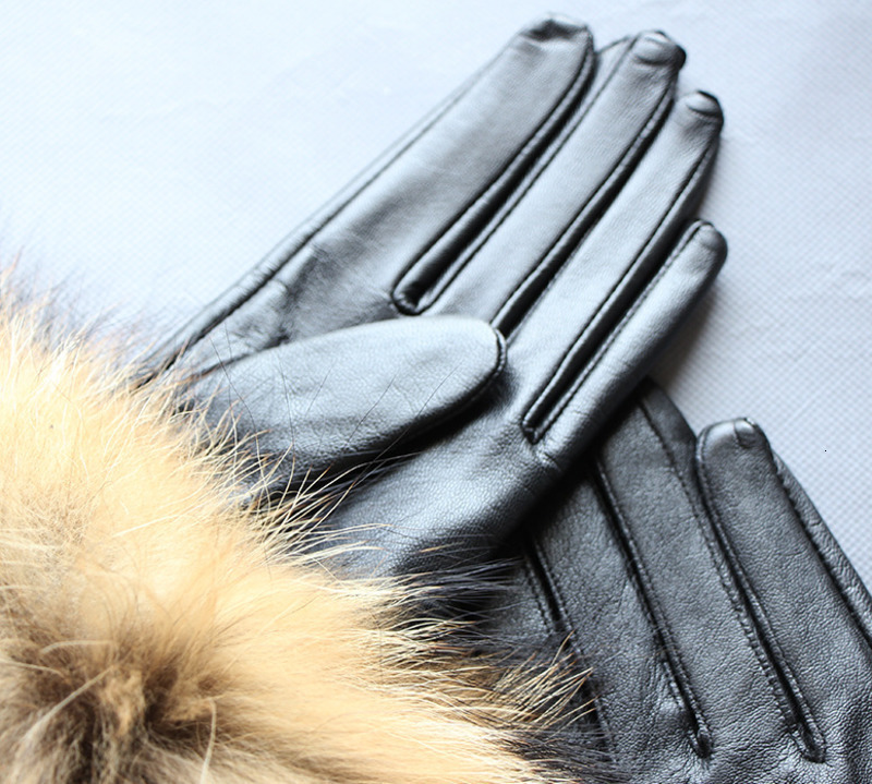 Womens Genuine Leather Glove Winter Warm Sheepskin Fox Fur Gloves Fashion Style Natural Fluffy Fox Fur S7200 241122 - view 4