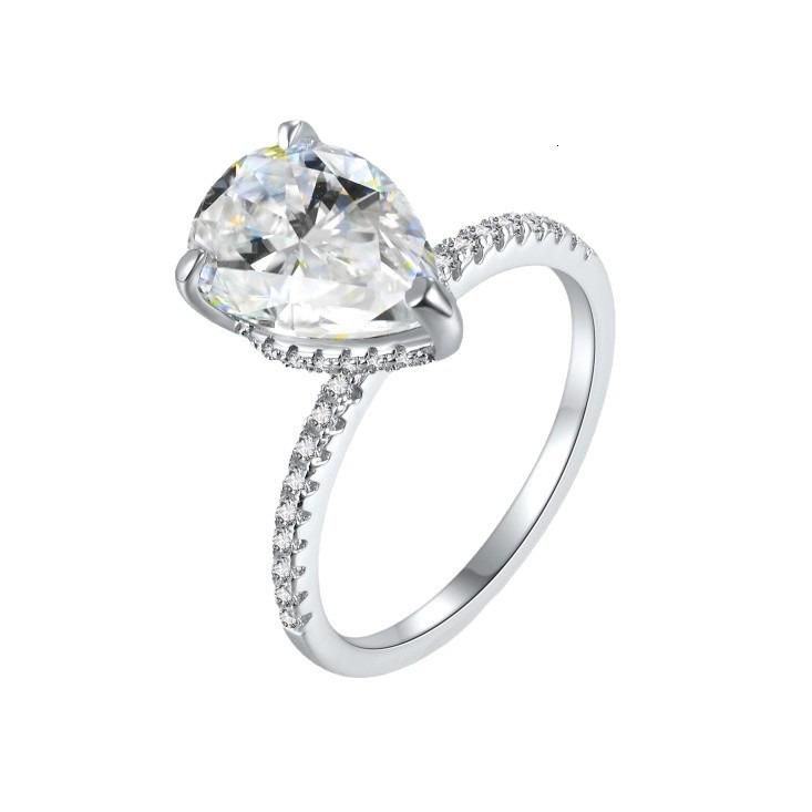 S925 Silver Euro American Cross border New 8 * 12mm Pear shaped Mozambique Diamond Princess Flower Ring for Women - view 6