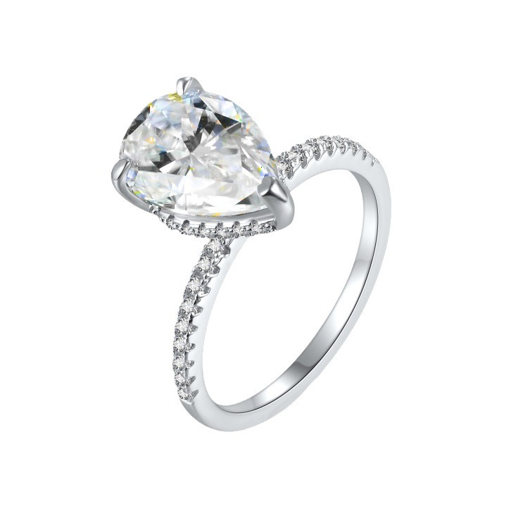 S925 Silver Euro American Cross border New 8 * 12mm Pear shaped Mozambique Diamond Princess Flower Ring for Women - view 7