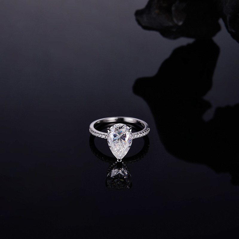 S925 Silver Euro American Cross border New 8 * 12mm Pear shaped Mozambique Diamond Princess Flower Ring for Women - view 3