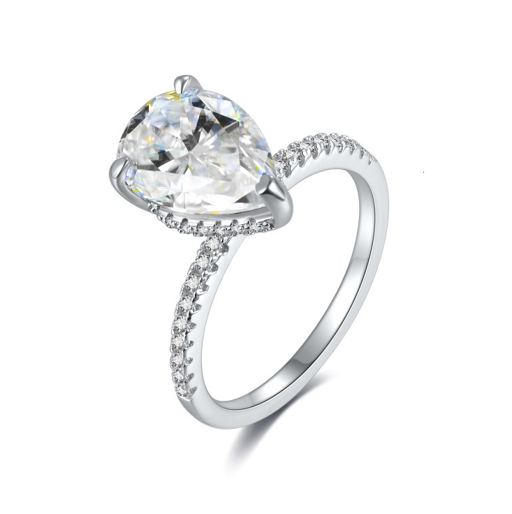 S925 Silver Euro American Cross border New 8 * 12mm Pear shaped Mozambique Diamond Princess Flower Ring for Women