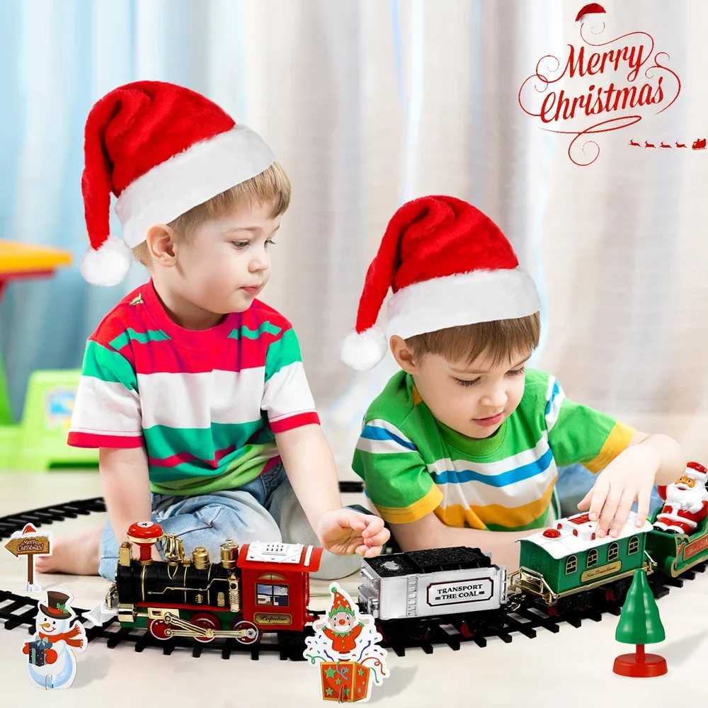Christmas Decorations Christmas train set holiday mini train model with lights sound water steam railway kit electric tracks toys childrens gifts T240