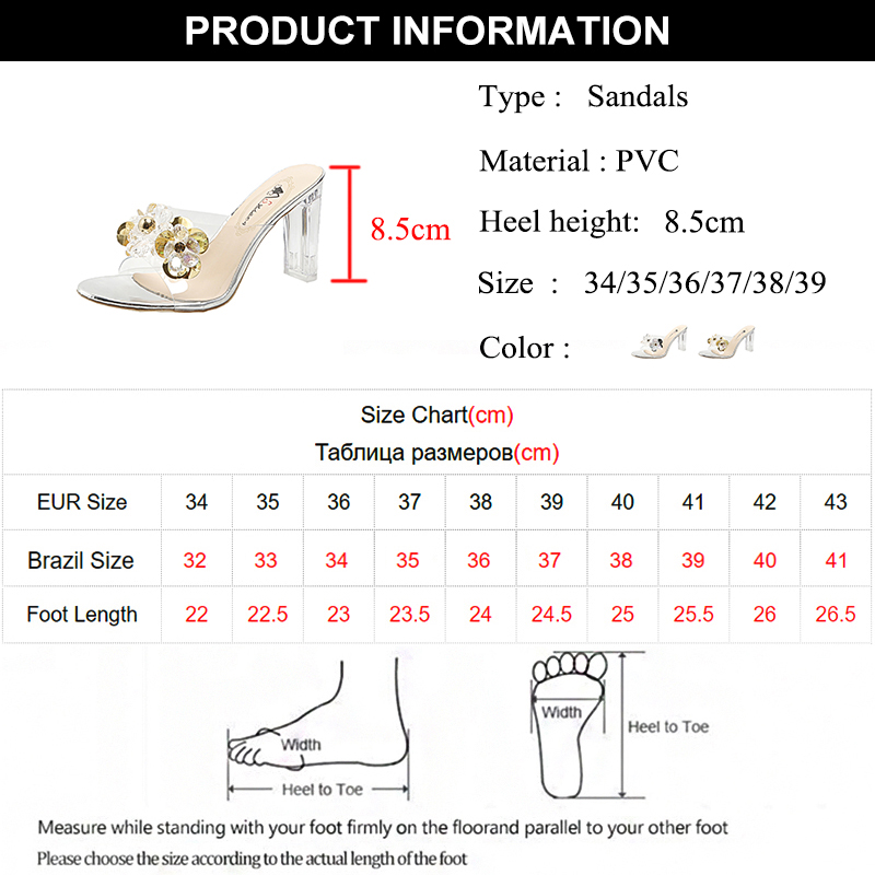 Clear High Heel Sandals for Women Transparent PVC Slip On Slides Open Toe Crystal Design Stylish Summer Dress Shoes Comfortable and Trendy