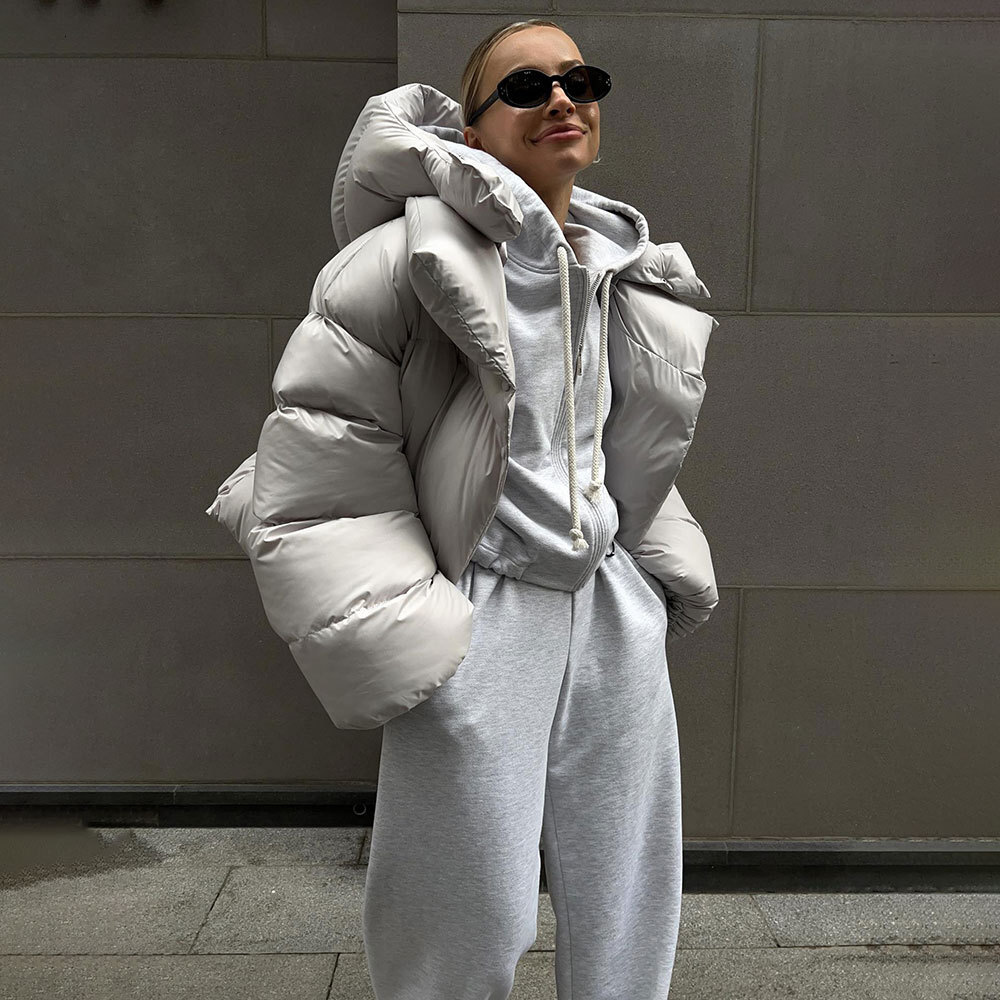 Winter Womens Breadms Cotton Coat Womens Trendy Style Personalized Street Short Hooded Cotton Jacket