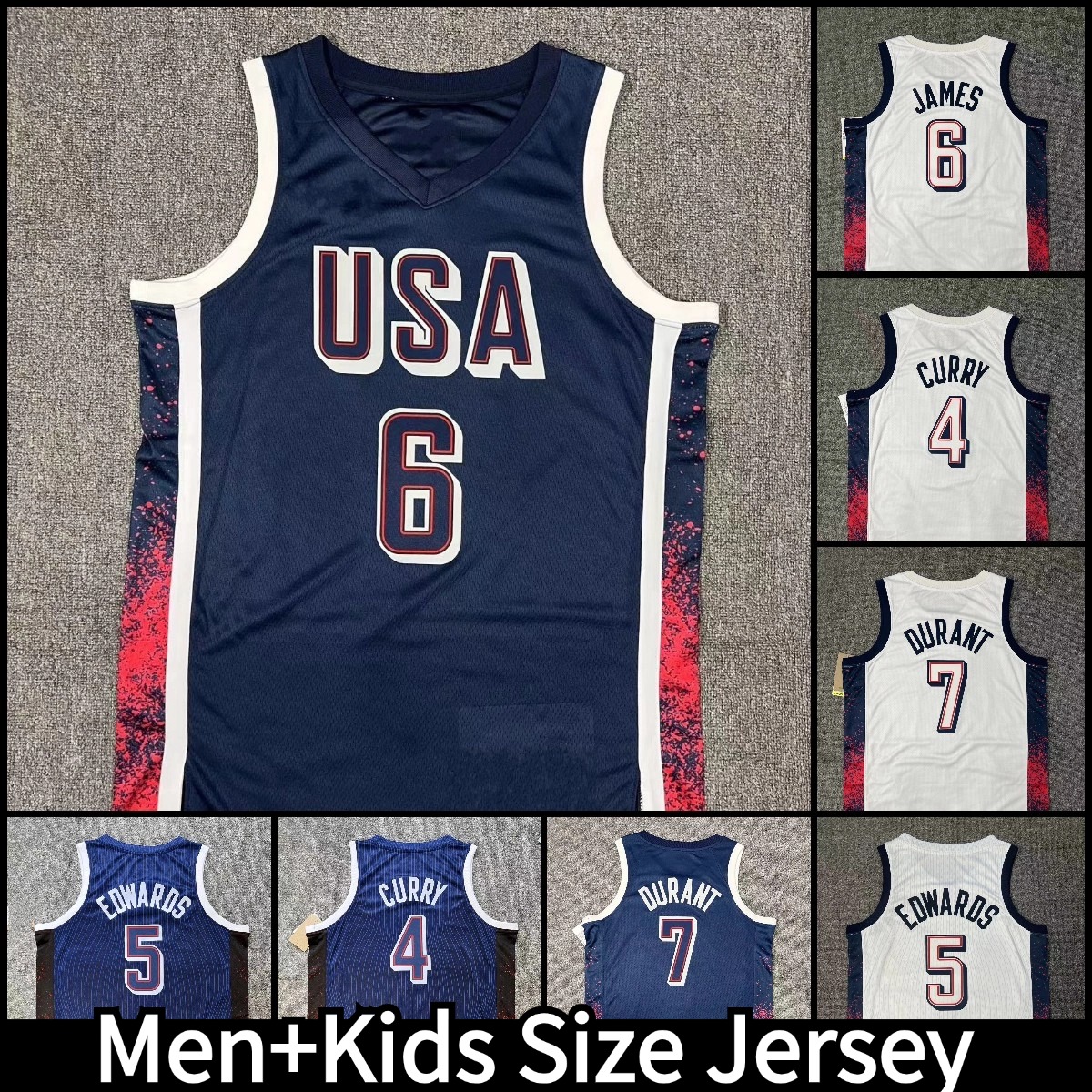 USA Dream Team US Basketball Jerseys James Curry James Durant Edwards Navy White Stitched Men Kids Jersey Youth