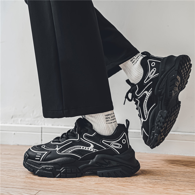 Men's versatile thick sole height increasing running wear-resistant breathable and casual shoes