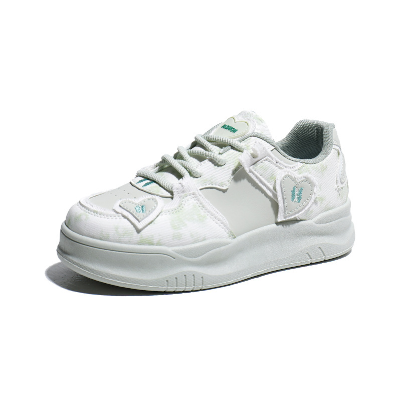Women's height increasing thick soled pink green color sports and leisure board shoes