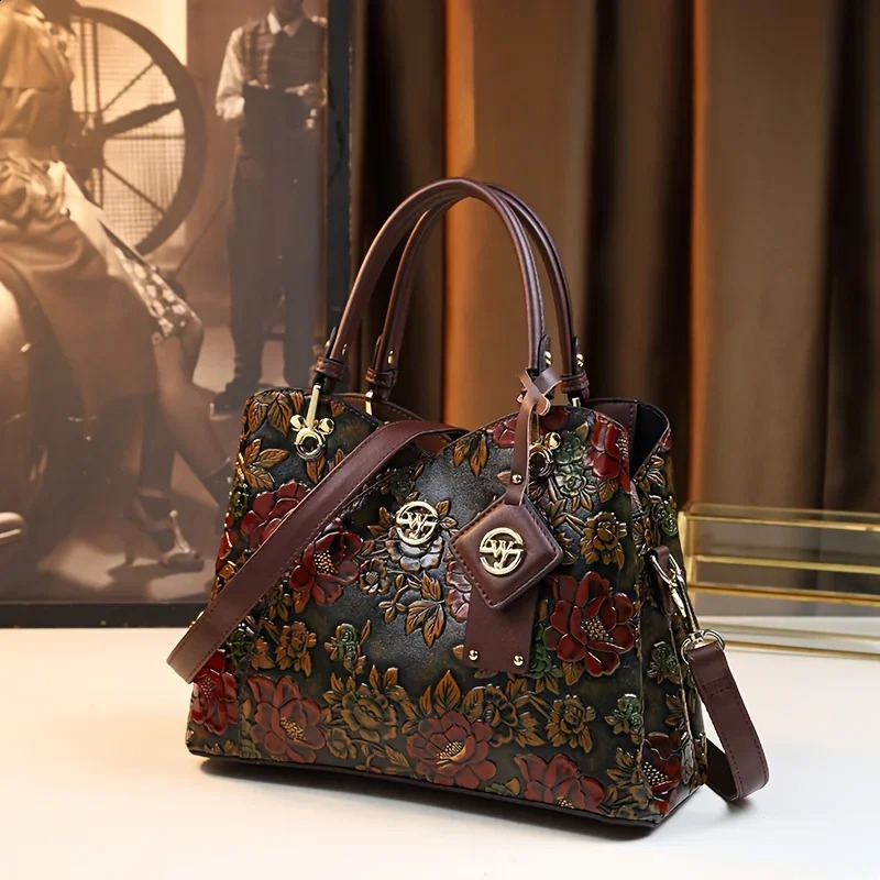 3 Vintage ral pattern PU leather handbag fashionable ten font womens bag 240830 4