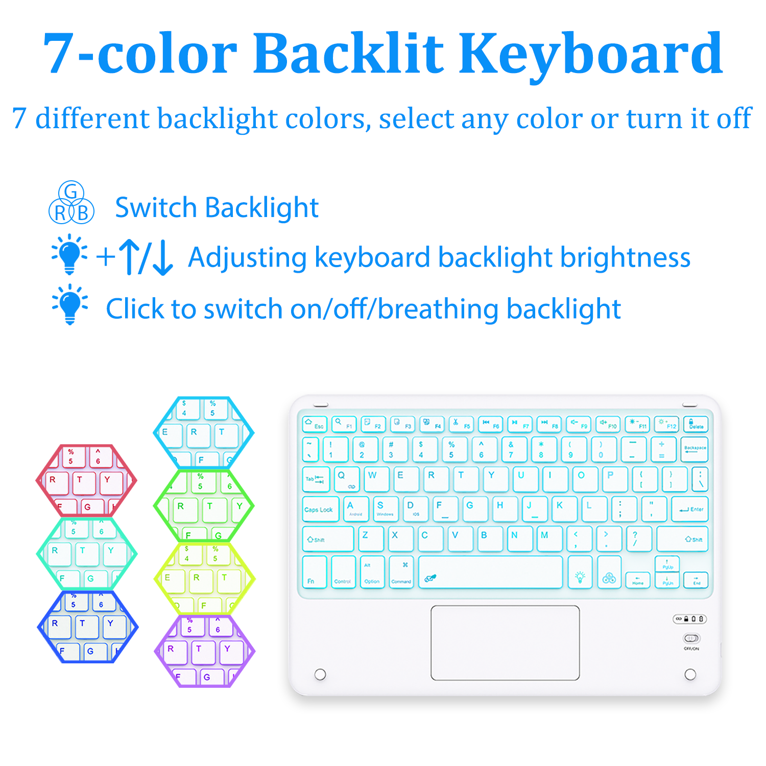 Bluetooth Keyboard Mini Wireless Touch Keyboard with 7 Colors Backlit Rechargeable Compatible with Android/iOS/Windows Universal Tablet Keyboard for i