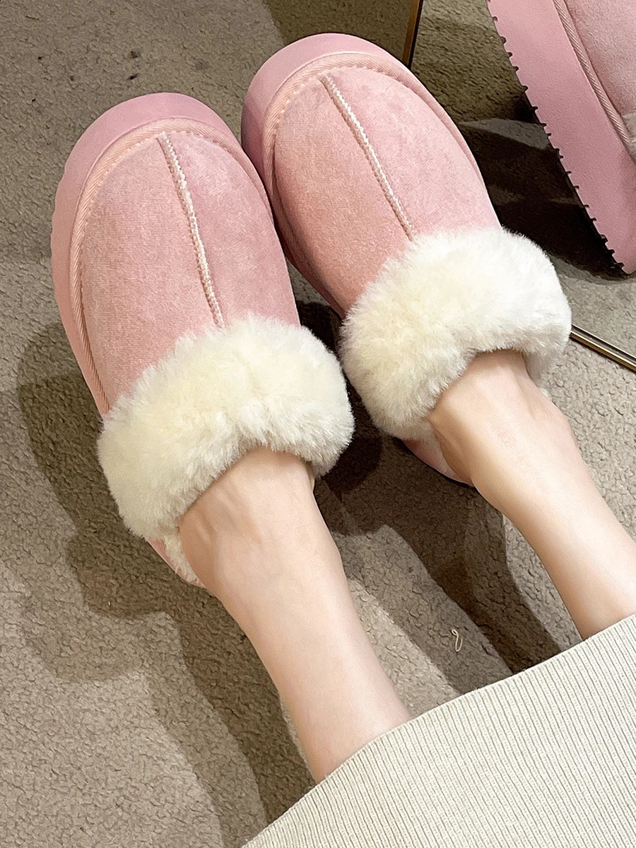 Cover Toe Fur Shoes House Slippers Platform Med Winter Footwear Slipers Women Slides ck Plush Flat Shearg Rubber Snow 240830