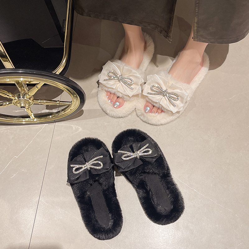 Women's casual and fashionable flat bottom home fur slippers