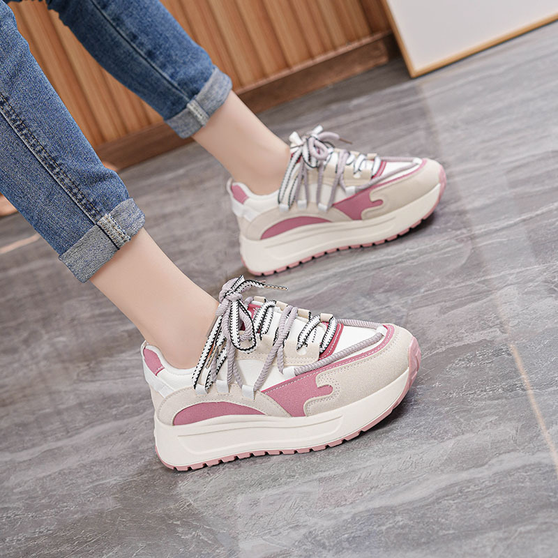 Women's Spring and Autumn Leisure Running Shoes Thick soled Height Increasing Versatile Board Shoes