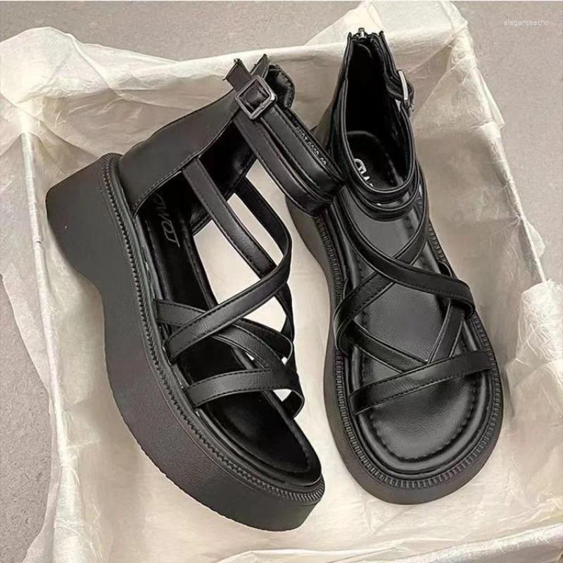 Dress Shoes Thick Heel Women Sandals Women's Hollow Open Toe Fashion Casual Female Designer Flat Roman Summer 2024