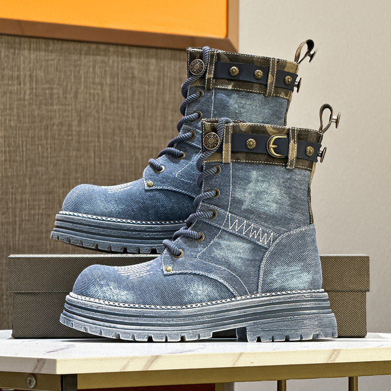 AIYUQI Motorcycle Boots Women Fall 2024 New Denim Women's Ankle Boots Platform Vintage British Style Cargo Boots Ladies