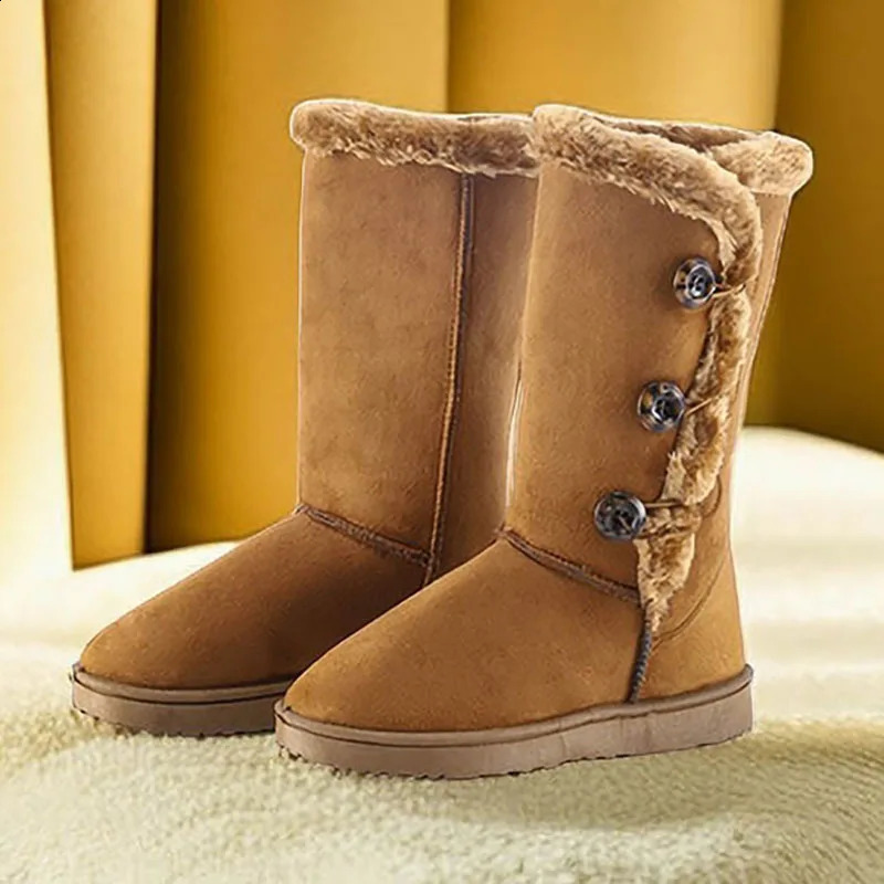 PU Long For Women Leather Faux Fur Snow Boots Calf Length Windproof Cotton Shoes College Winter Footwear 240830