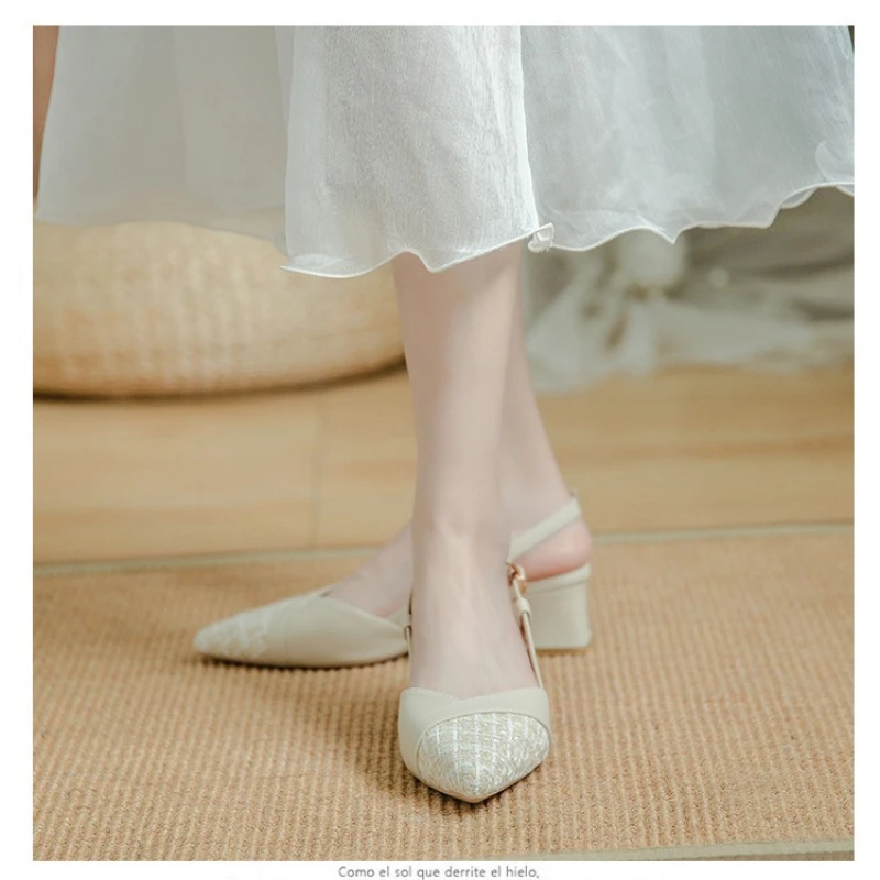 High Heels Sandals Women Shoes Pointed Toe Thick Heeled Pumps Ladies Elegant Solid Rubber Bottom Shoes Party Wedding Dressed