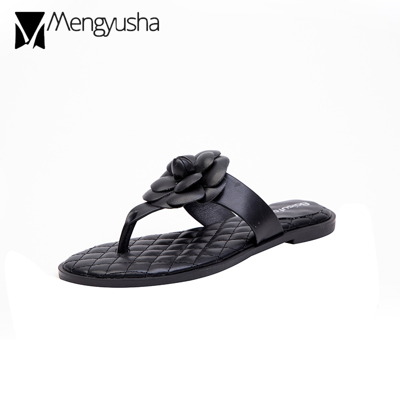 black/white camellia flip ps women plaid padded bottom flat sandals brand leather wer slides female beach jandal slippers c2c