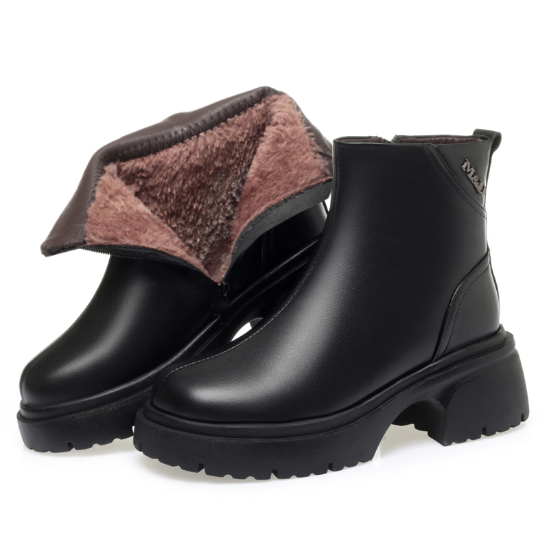 AIYUQI Women's Marton Boots Genuine Leather 2024 New Fashion Platform Women's Ankle Boots Wool Warm Women's Booties