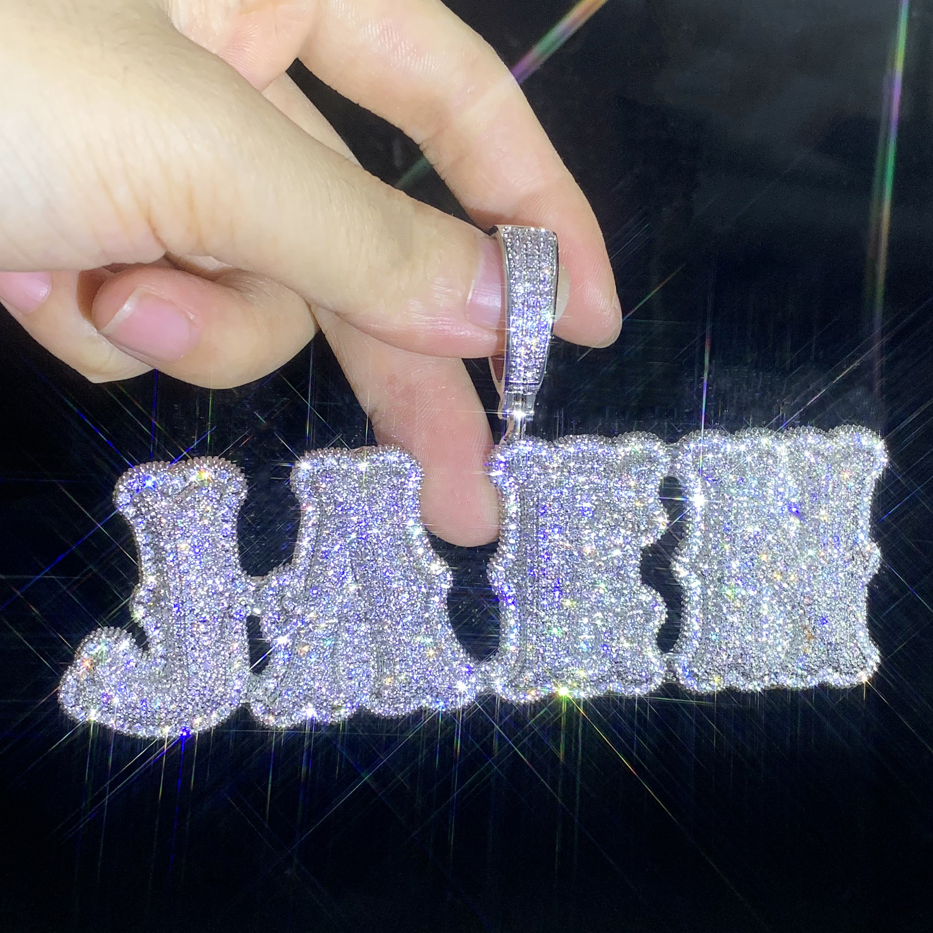 Hip Hop Custom Bubble Bone A-Z 0-9 Letters Pendant Necklace Colorful Zircon Real Gold Plated Jewelry