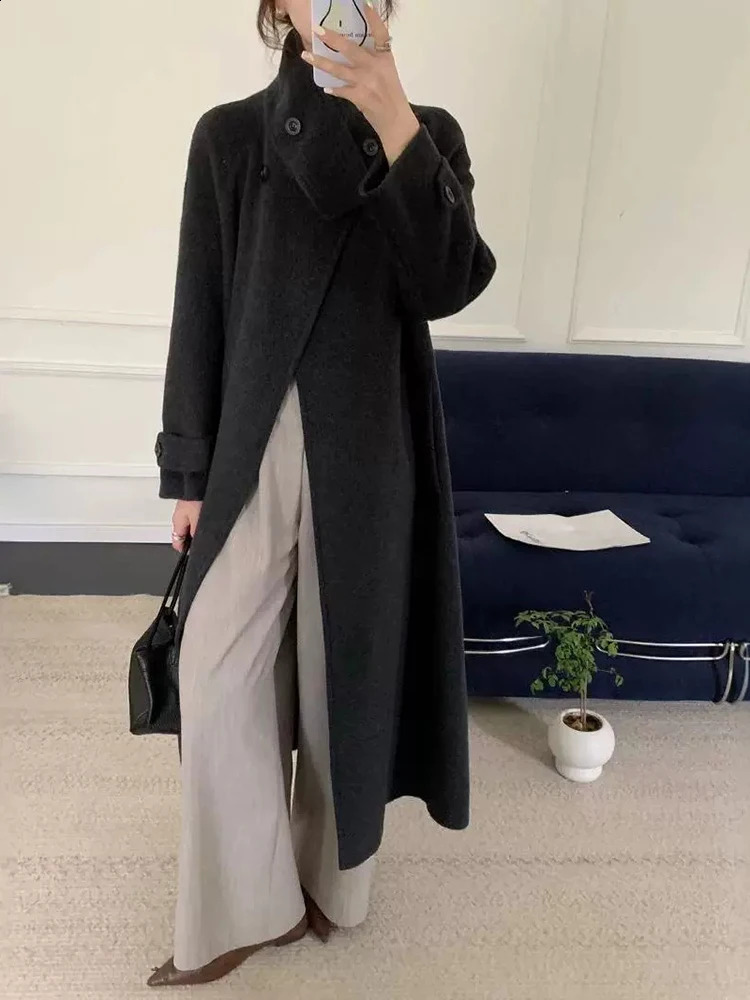 LANMREM Fashion Double Sided Woolen Coat Women Stand Collar Coats With Belt Office Lady Warm Clothes Winter 2Z2638 240830 - view 6