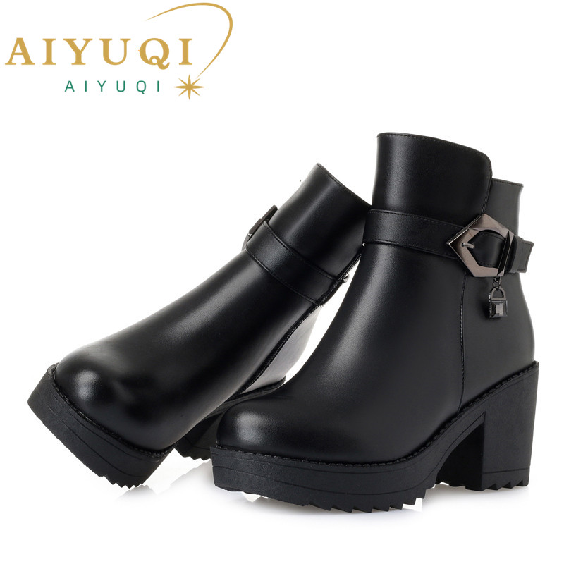 AIYUQI Ladies Ankle Boots 2024 New Genuine Leather Women Winter Boots Trend Warm Wool Womens Dress Boots High Heel Snow Boots