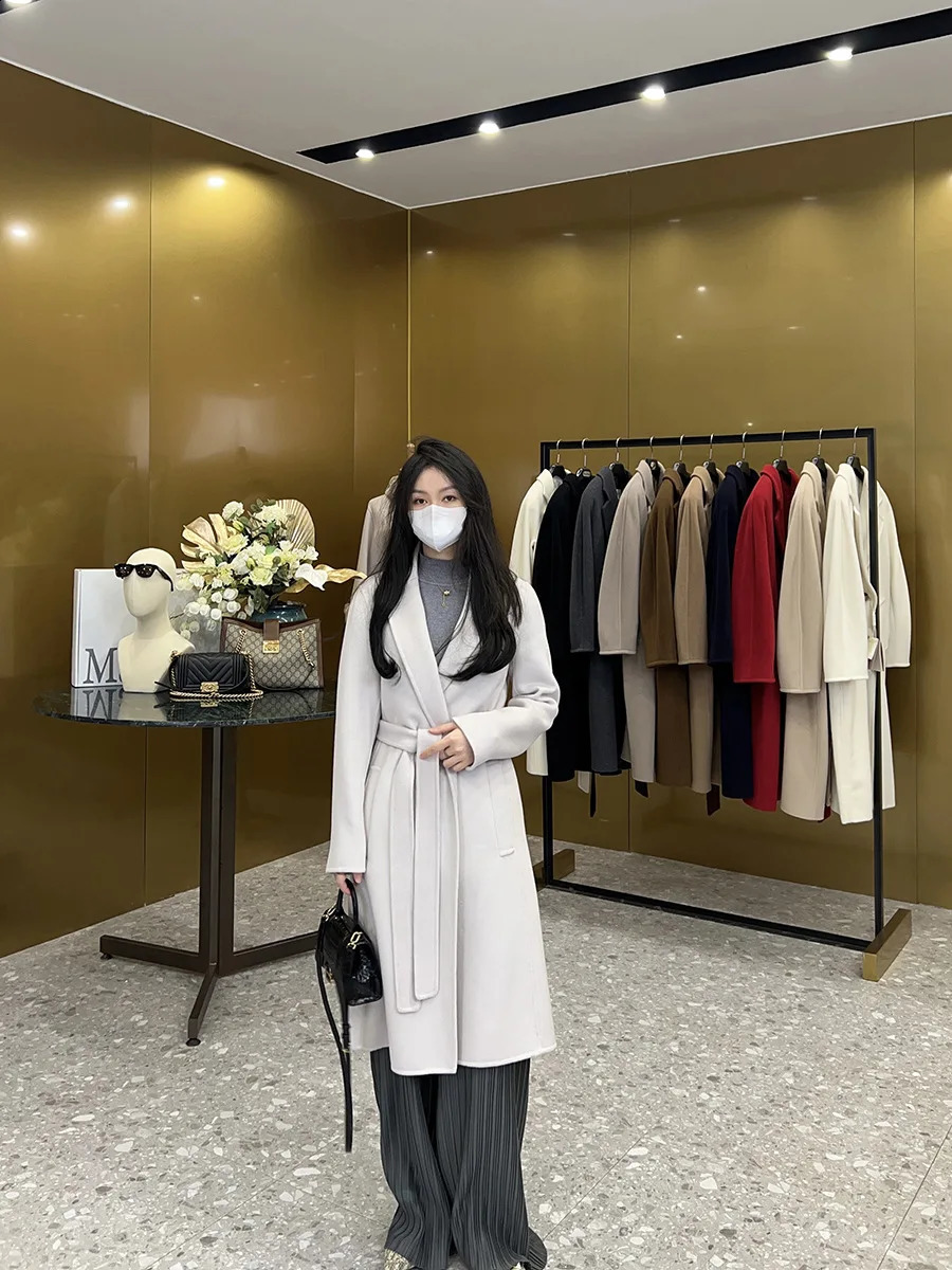 Autumn and winter fashion high-end long style luxurious double-sided cashmere coat womens Hepburn style sheep woolen coat 240830
