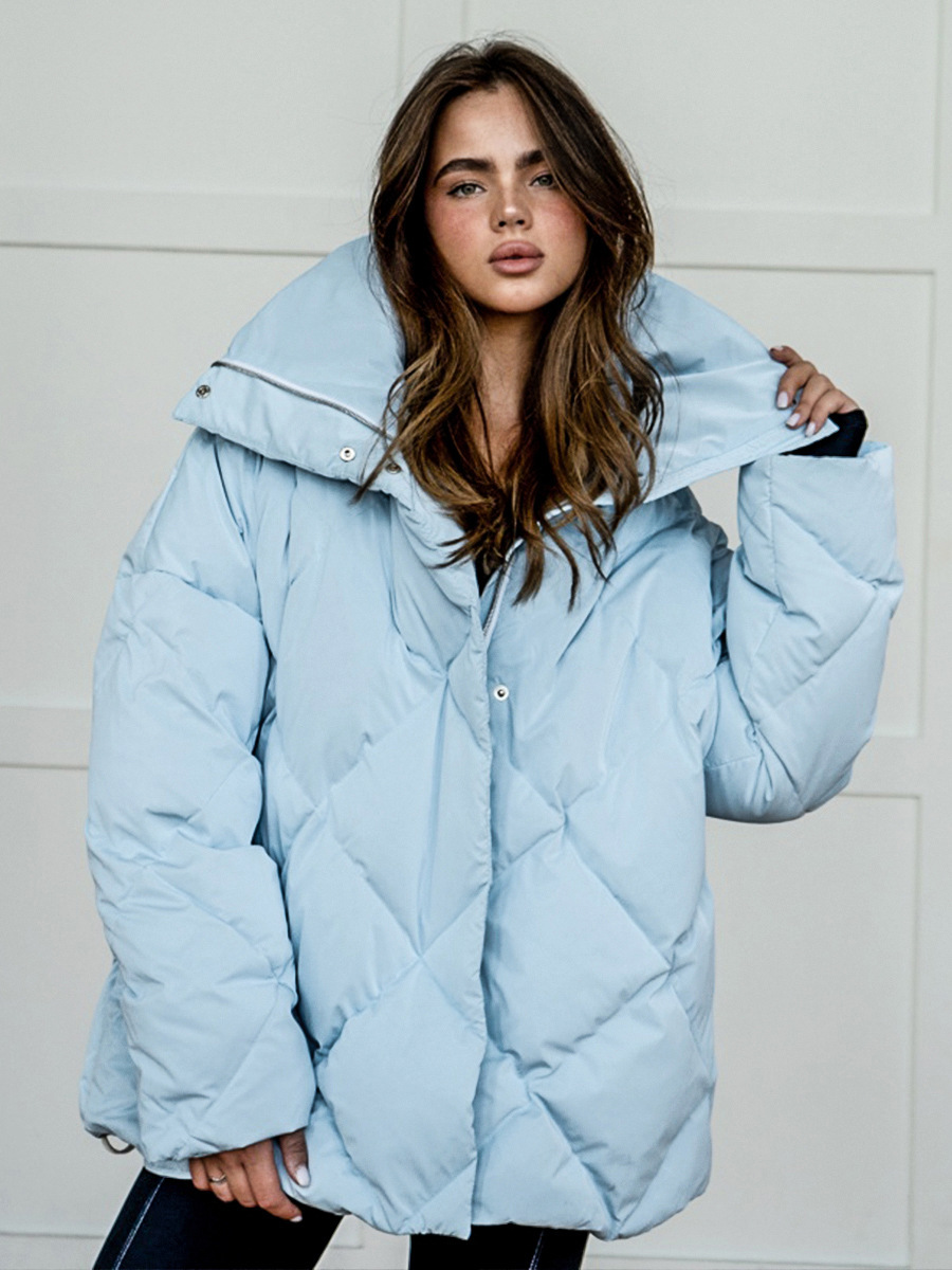 Lingge Cotton Clothing Womens Autumn and Winter New Loose Jacket Matte Glossy Lapel Cotton Jacket Casual Jacket