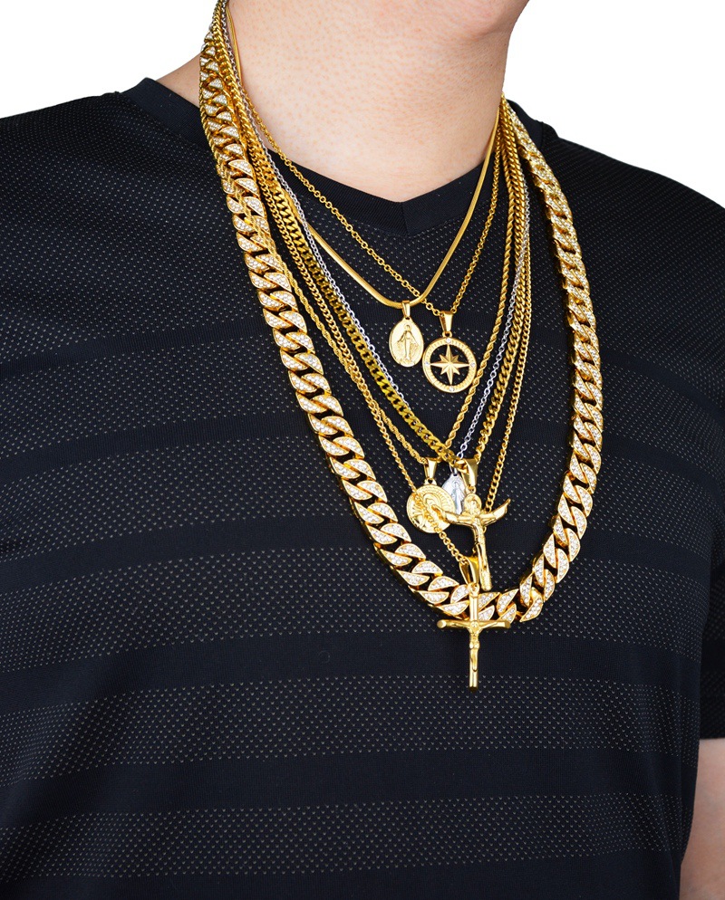 Hip Hop Stainless Steel Jesus Cross Pendant Necklace High Polished 18K Gold Plated Religious Jewelry