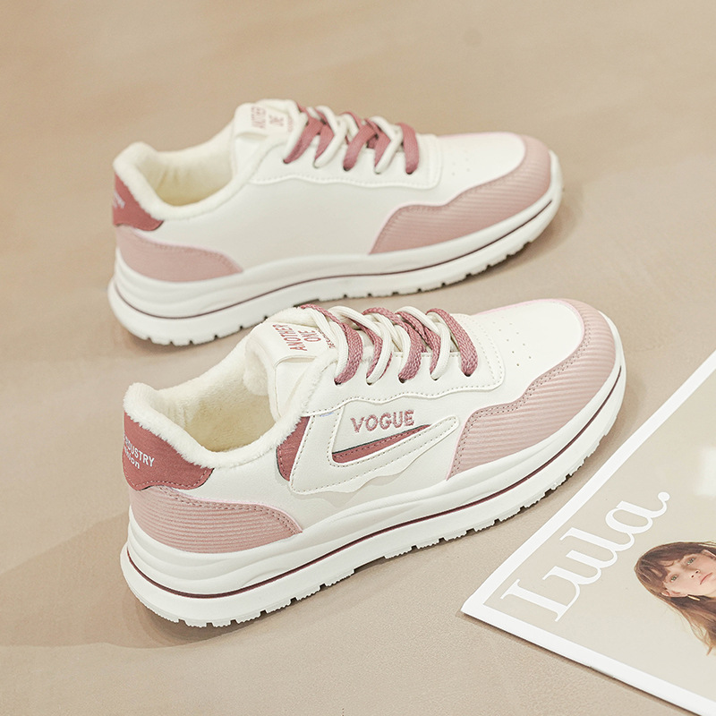 Women's warm and plush casual shoes low cut shoes fashionable sports board shoes