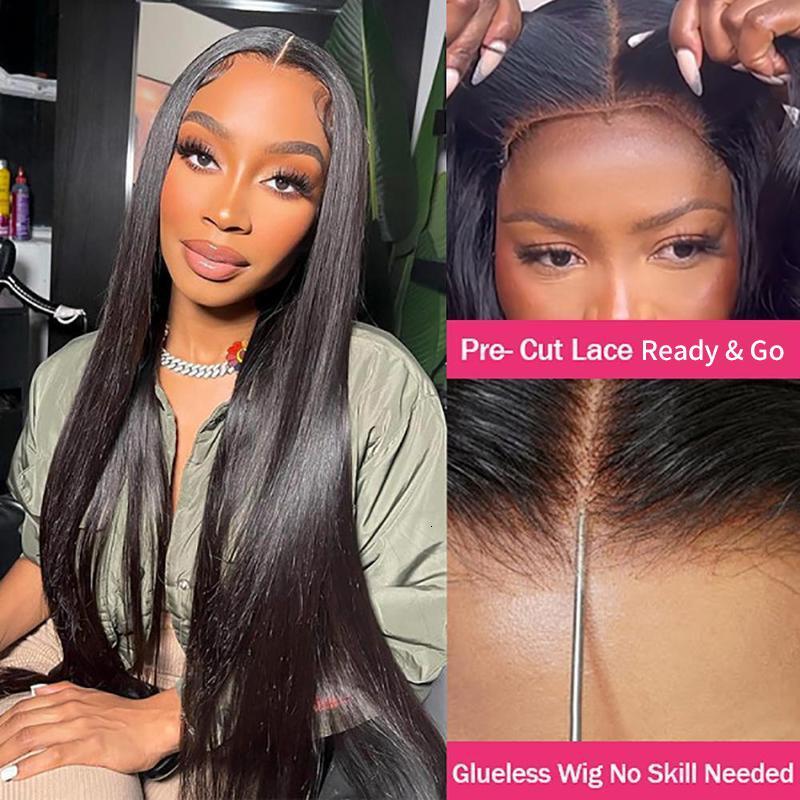 Alipearl Glueless Cut Ready Go Human Hair Straight 4X7 And 5X7 Pre Pluck Guleless Closure Wig