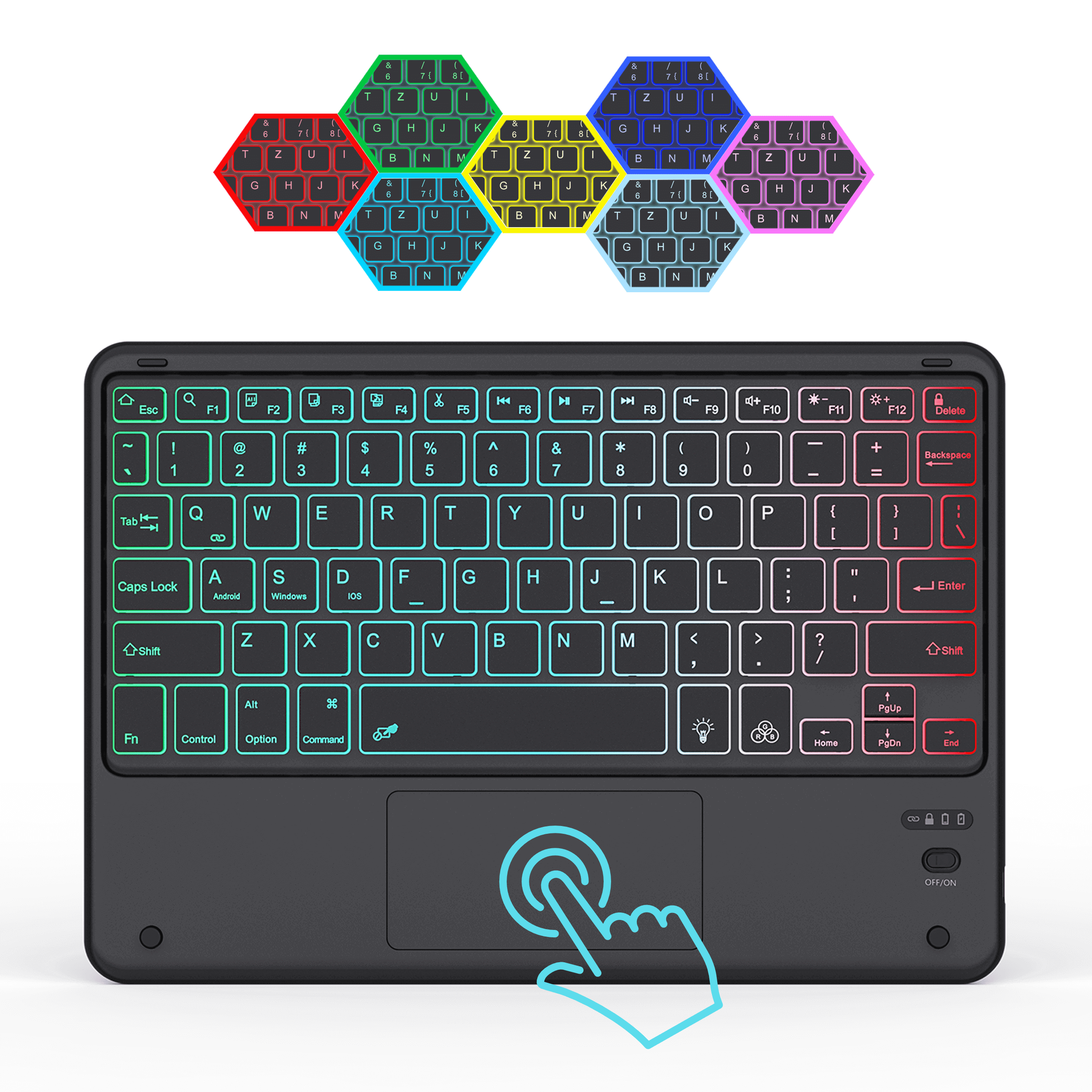 Bluetooth Keyboard Mini Wireless Touch Keyboard with 7 Colors Backlit Rechargeable Compatible with Android/iOS/Windows Universal Tablet Keyboard for i