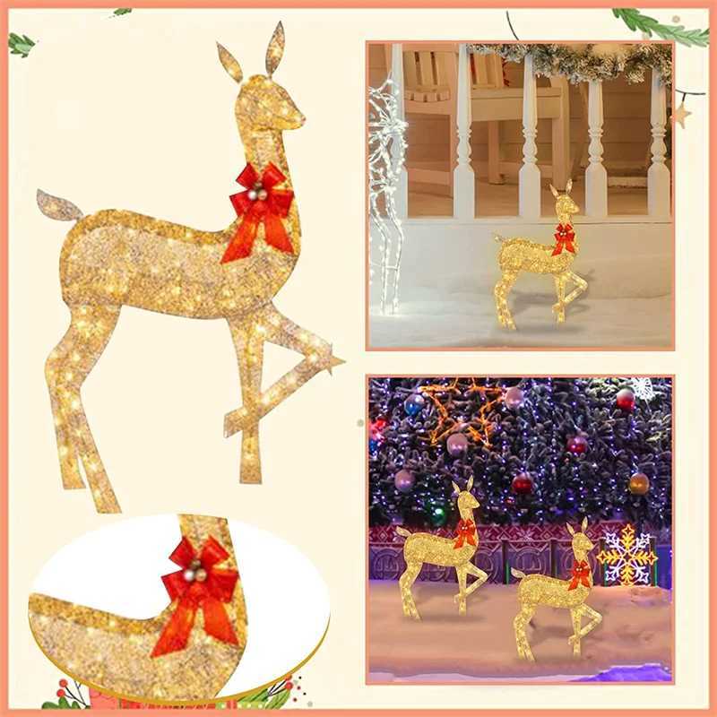 Christmas Decorations Handmade iron art reindeer Christmas garden decoration and LED light emitting reindeer Christmas home outdoor courtyard decorati