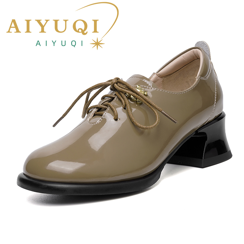 Dress AIYUQI Genuine Leather 2024 Fall New Round Quality Head New Ladies Office Shoes British Lace Up Women Loafers Fd54