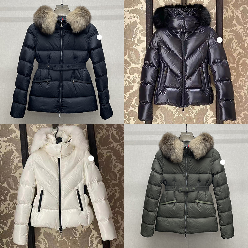 Women Winter Coat Designer Womens Embroidered Badge Waistband Cinched Waist Slimming Fox Fur Col Jacket Pufferjacket Ly O8t5