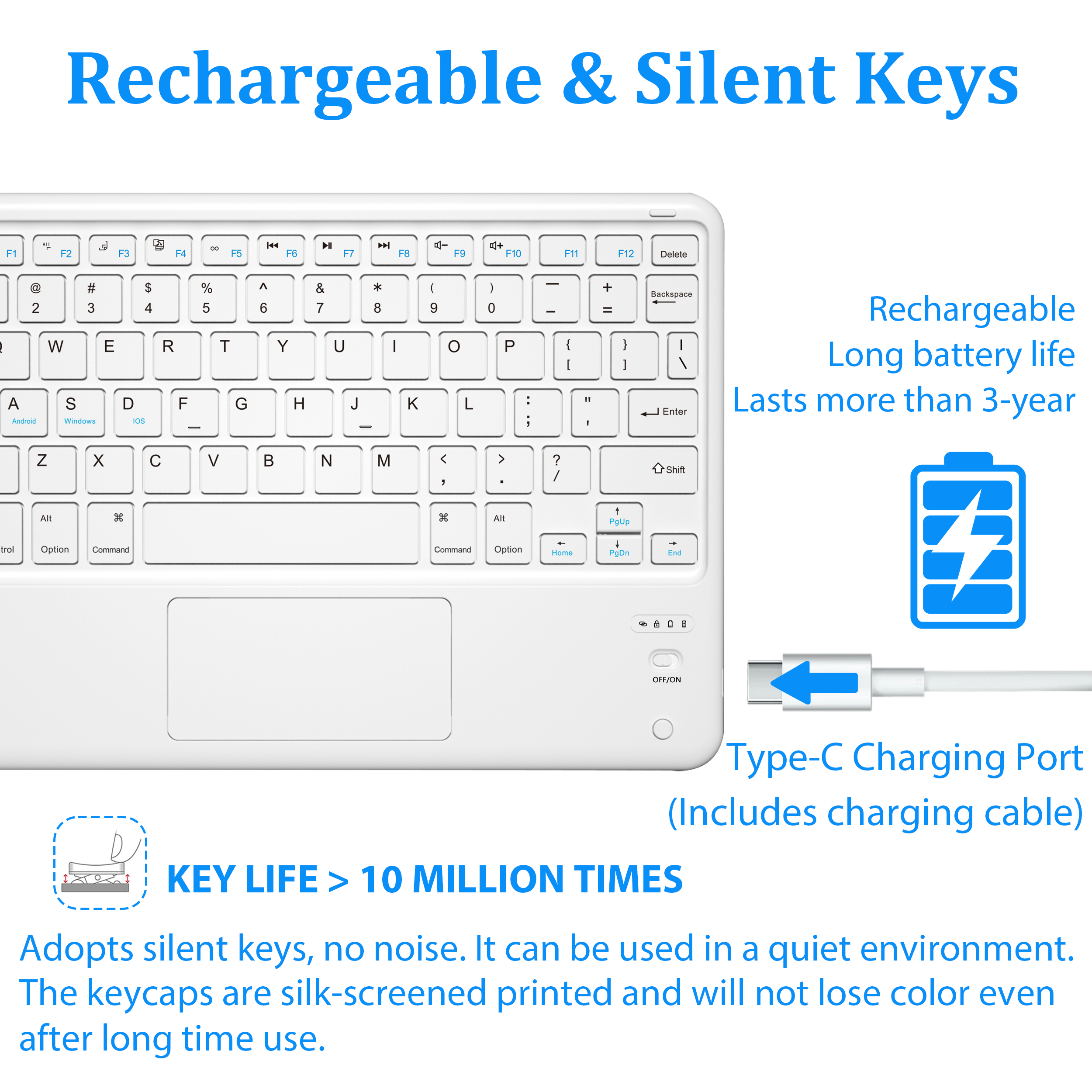 Bluetooth Keyboard Mini Wireless Touch Keyboard with 7 Colors Backlit Rechargeable Compatible with Android/iOS/Windows Universal Tablet Keyboard for i